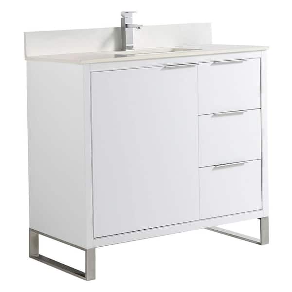 FINE FIXTURES Opulence 36 in. W x 18 in. D x 33.5 in. H Bath Vanity in White Matte with White Single sink Top