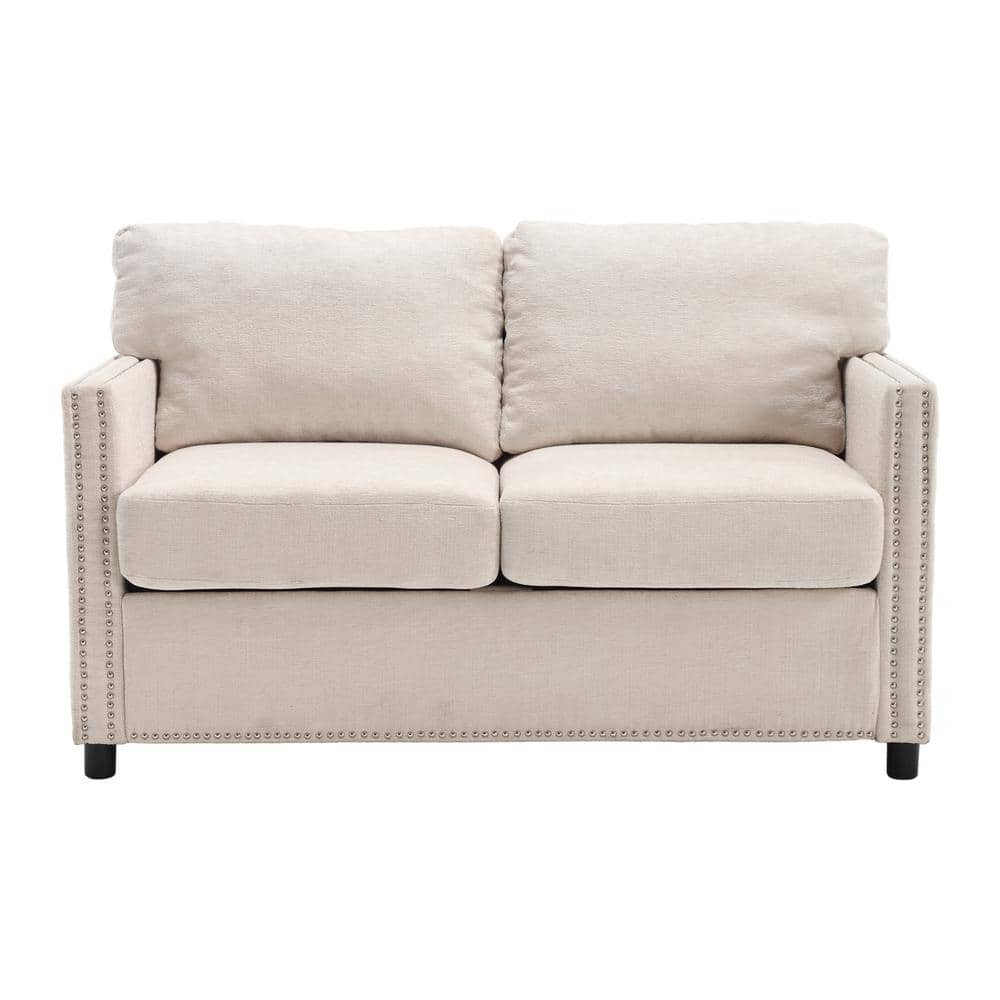 52 in. Beige Chenille 2-Seater Loveseat with Thick Removable Seat ...