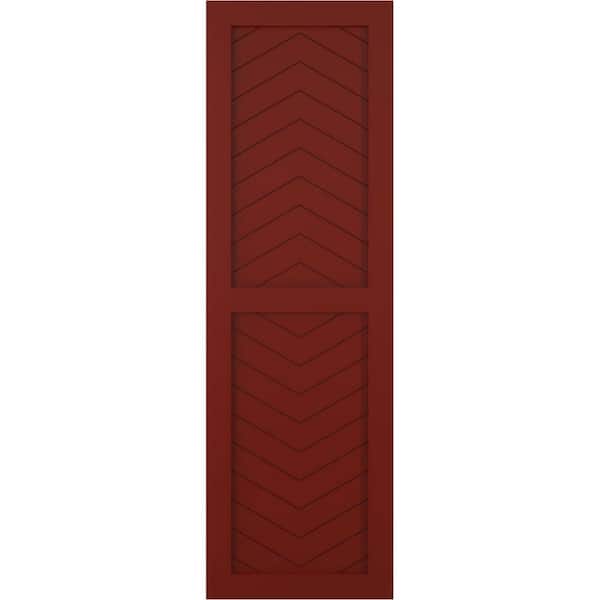 Ekena Millwork 15 in. x 29 in. Flat Panel True Fit PVC Two Panel Chevron Modern Style Fixed Mount Shutters Pair in Pepper Red