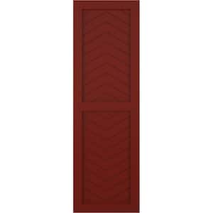 15 in. x 33 in. PVC True Fit Two Panel Chevron Modern Style Fixed Mount Flat Panel Shutters Pair in Pepper Red
