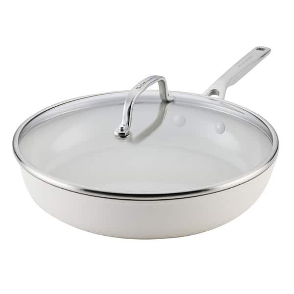 Hard-Anodized Ceramic Induction 12.25 in. Aluminum Nonstick Skillet / Frying Pan in Porcelain Whitewith Lid