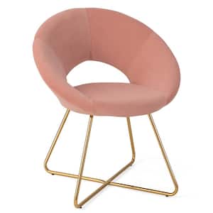 Pink Modern Velvet Accent Arm Chair Upholstered Vanity Leisure Chair with Metal Legs Set of 1