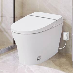 Smart Toilet Bidet 1/1.28 GPF Dual Flush Toilet in White with Foot Sensor Flush, Knob Control, Power Outage Flushing