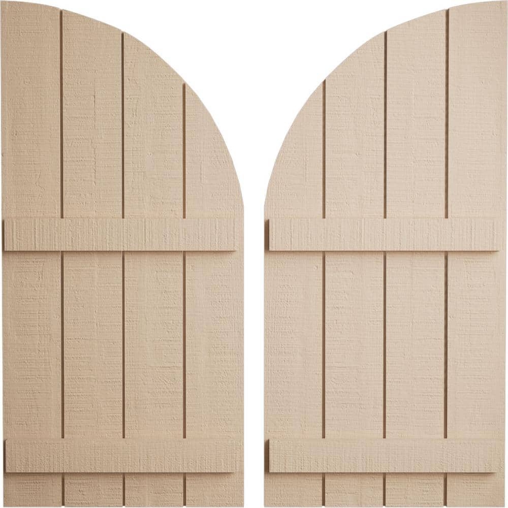 22 in. x 56 in. Polyurethane Rough Cedar 4-Board Joined Board and Quarter Arch Top Shutters Primed Tan price history on PriceWatchPro