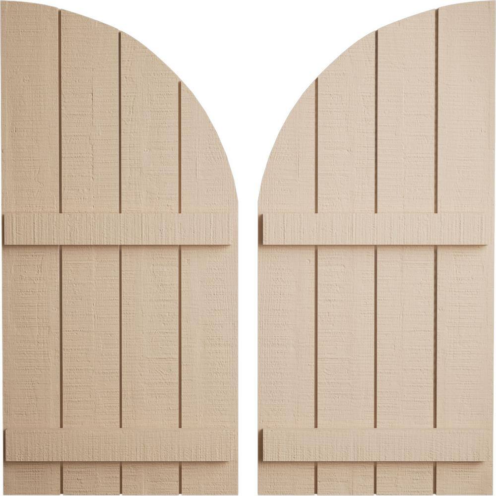 22 in. x 62 in. Polyurethane Rough Cedar Four Board Join.ed Board-n-Batten Quarter Arch Top Shutters Primed Tan price history on PriceWatchPro