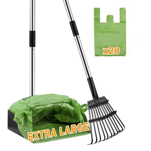 43.31 in. Long Handle Dog Pooper Scooper Extra Large Stainless Metal Tray Rake Scoop with 20-Bags