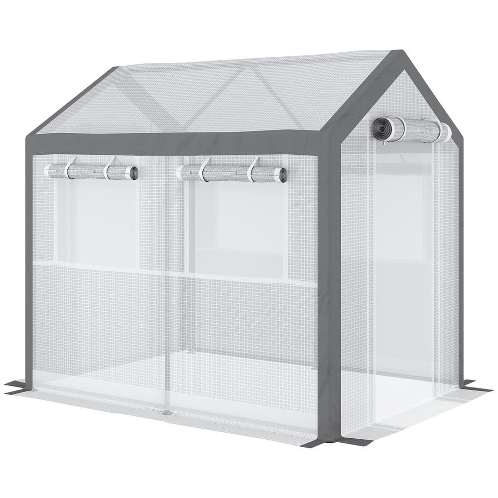 71 in. W x 96 in. D x 91 in. H White Outdoor Walk-In Greenhouse with 6 Roll