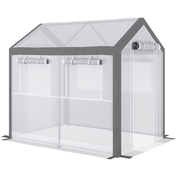 Unbranded 71 in. W x 96 in. D x 91 in. H White Outdoor Walk-In Greenhouse with 6 Roll-up Windows, 2-Zippered Door & Weather Cover