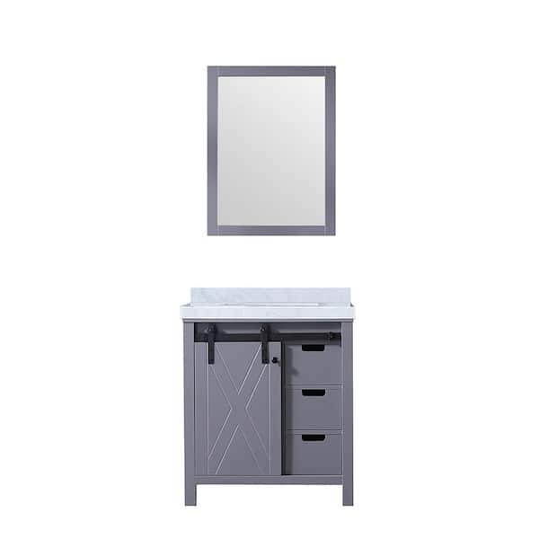 Marsyas 30 in W x 22 in D Dark Grey Bath Vanity, Carrara Marble Countertop and 28 in Mirror