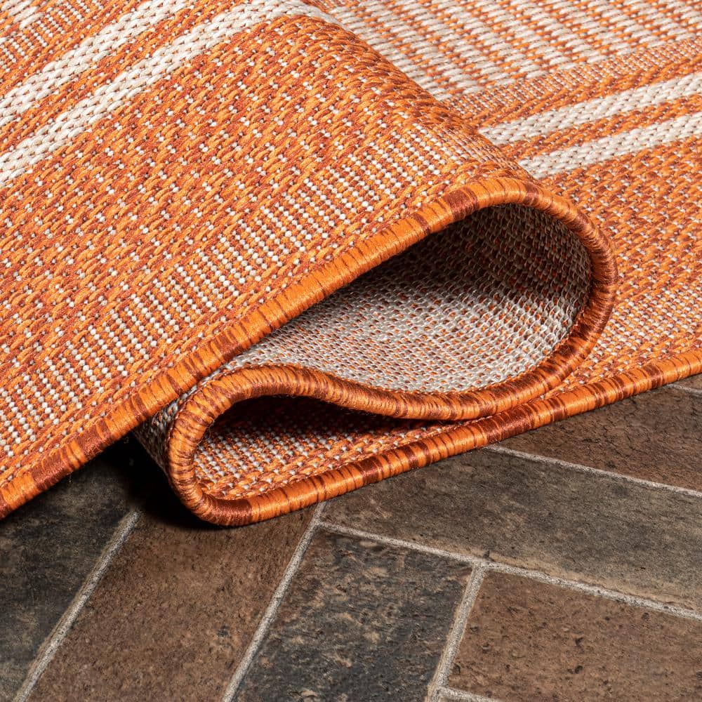 Haynes 3' x 5' Orange and Cream Synthetic Stripe Area Rug