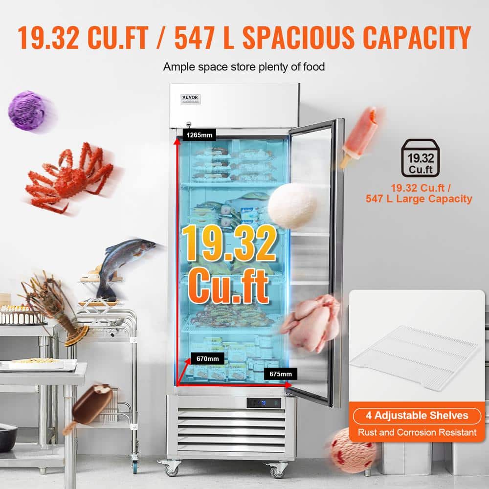 VEVOR 19.32 Cu. Ft. Stainless Steel Reach-In Freezer with Auto-Defrost