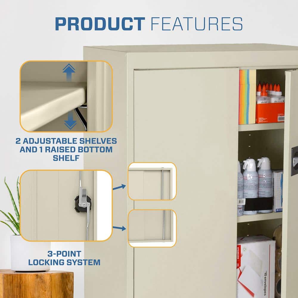 Putty Steel Freestanding Lockable Cabinet with Adjustable Shelving