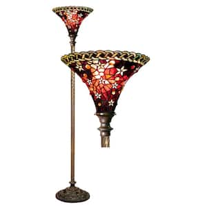 72 in. Antique Bronze Red Star Stained Glass Floor Lamp with Foot Switch