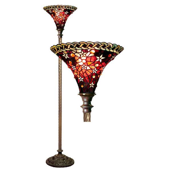 Warehouse of Tiffany 72 in. Antique Bronze Red Star Stained Glass Floor Lamp with Foot Switch