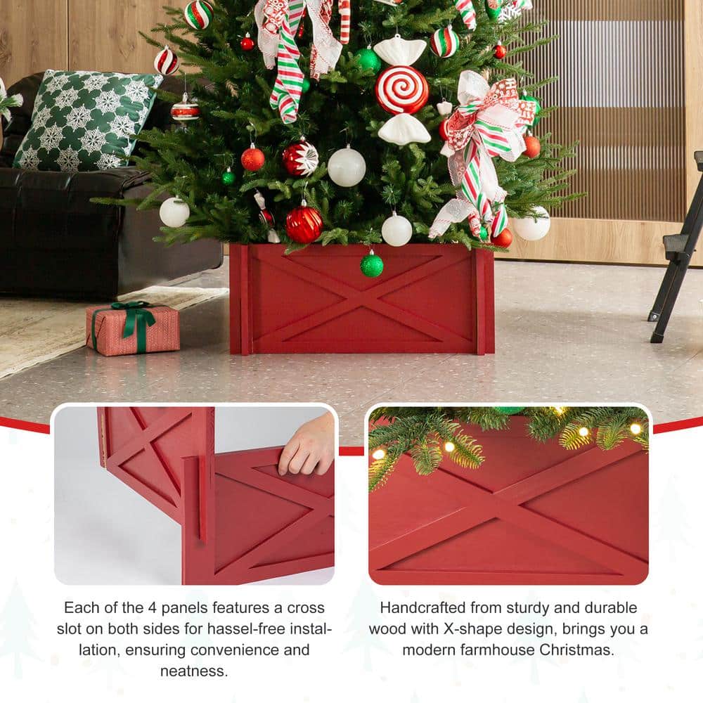 Rustic Red Wooden Christmas Tree Collar