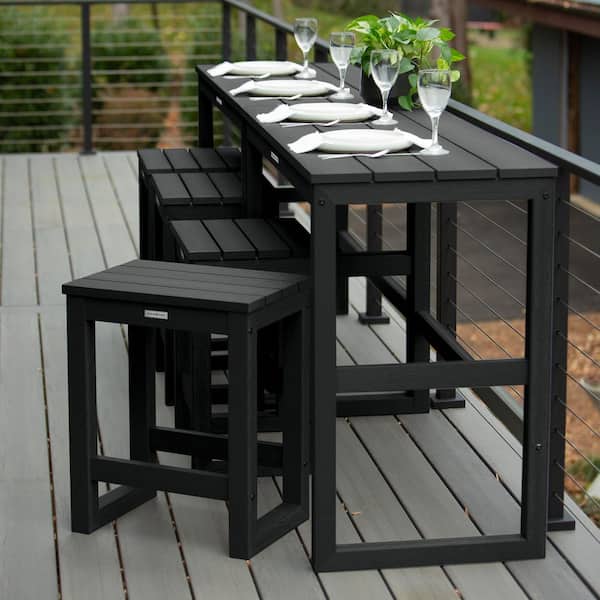 Monroe Modern Black Counter Height Balcony Stool/Table 6-Piece Set