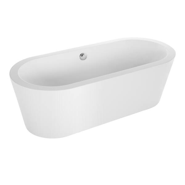 Empava - 59 in. Freestanding Bathtub Stand Alone Flatbottom Soaking SPA Tub Custom Contemporary Design Acrylic in White