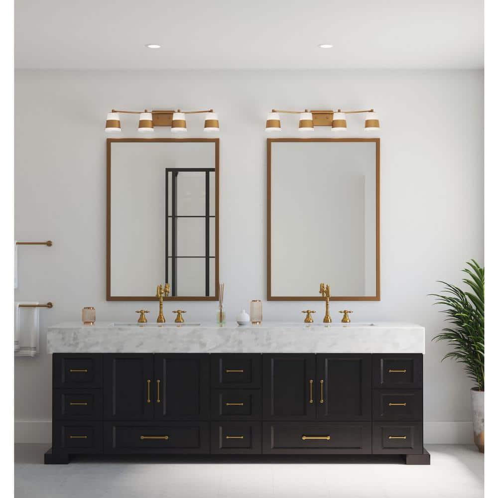Haven Collection 34 in. 4-Light Vintage Brass Opal Glass Luxe Industrial Vanity Light price history on PriceWatchPro