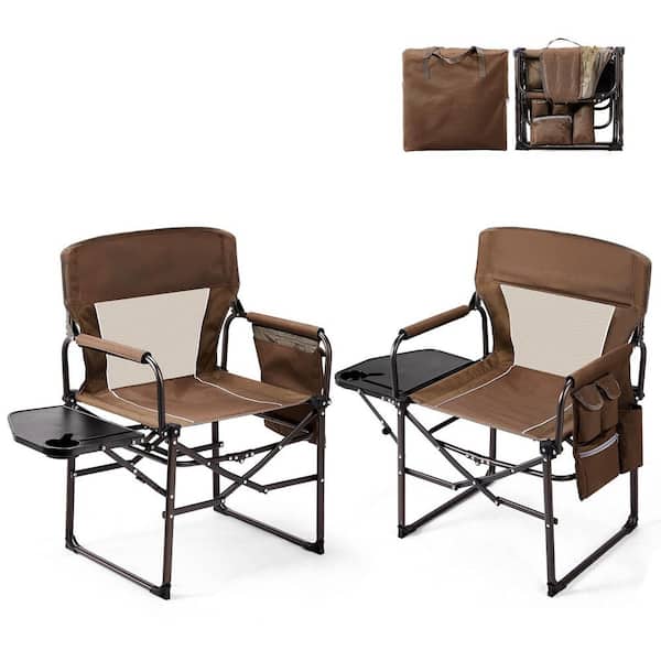 Brown Metal Folding Beach Chair (Set of 2)