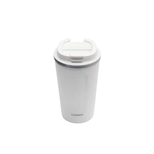 CUCKOO CVB-E48SW 16.9 oz. Flip Top Tumbler, Stainless Steel Travel Mug, Double Wall Vacuum Insulation (White)