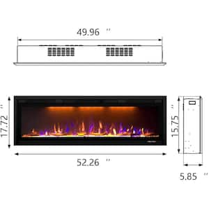 50 in. LED Electric Wall-Mounted and Recessed Installation Fireplace Insert with Remote Control