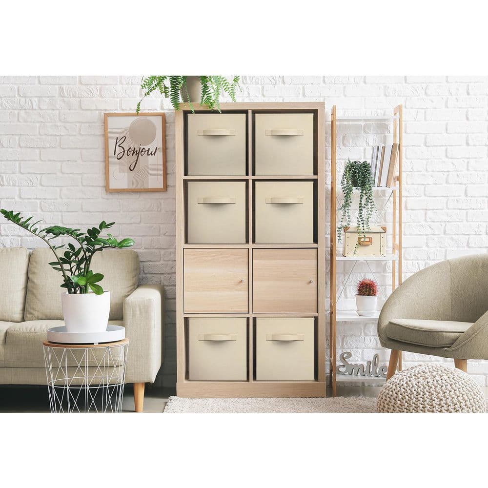 Large Storage Cubes with Handles, Beige 13 in. x 13 in. Fabric Decorative B
