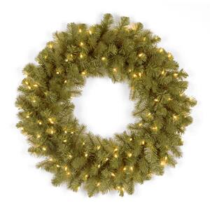 30 in. Artificial Feel-Real Downswept Douglas Fir Wreath with 100 Warm White LED Lights