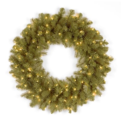 30 in. Feel-Real Downswept Douglas Fir Wreath with 100 Warm White LED Lights