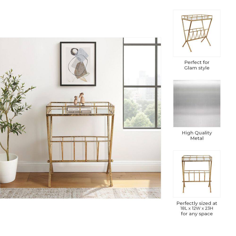 Elegant 25" Gold Metal and Mirrored Wood End Table