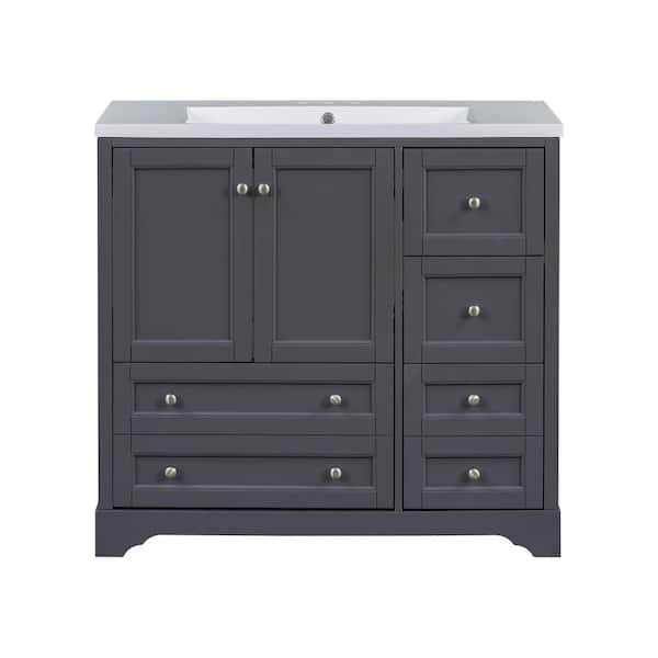 TCYO 36 in. Single Sink Freestanding Blue Gray Bath Vanity with White ...