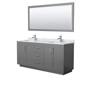 Miranda 72 in. W Double Bath Vanity in Dark Gray with Marble Vanity Top in White Carrara with White Basins and Mirror