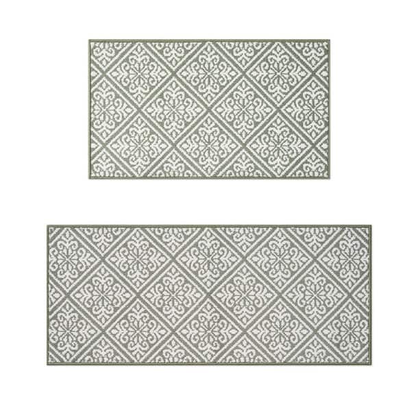 Austell 2-Tone Ivory/Sage 2 ft. x 5 ft. Geometric Polypropylene 2-Piece Rug Set