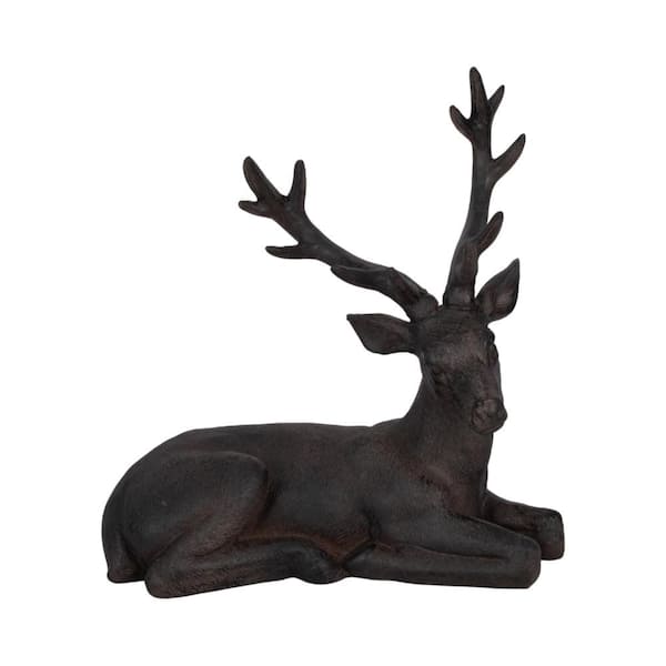 Liv & Skye Brown 13 in. x 13 in. Resin Sitting Deer Figurine