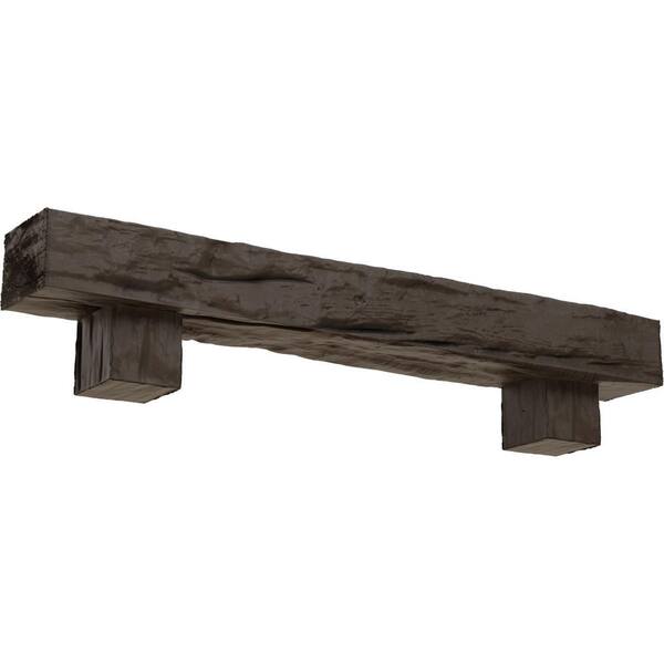 Ekena Millwork 6 in. x 6 in. x 6 ft. Riverwood Faux Wood Fireplace Mantel Kit, Alamo Corbels, Natural Honey Dew