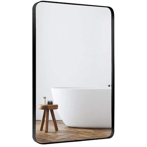 Unbranded 24 in. W x 36 in. H Rectangular Framed Wall Bathroom Vanity Mirror in Black Rounded Corner Vertical/Horizontal Mirror