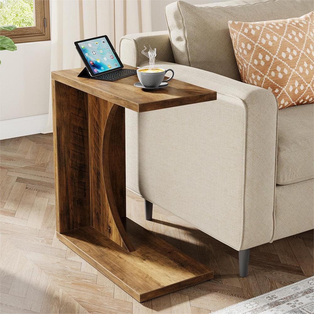 Kerlin 2PCS 23.62 in. Rustic Brown C-Shaped Engineered Wood End Table,Couch Table Small Sofa Side Table for Small Space - thumbnail 5