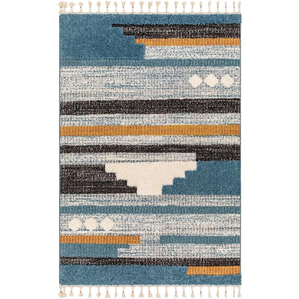 Livabliss Lofty Blue/Mustard Moroccon 8 ft. x 10 ft. Indoor Area Rug