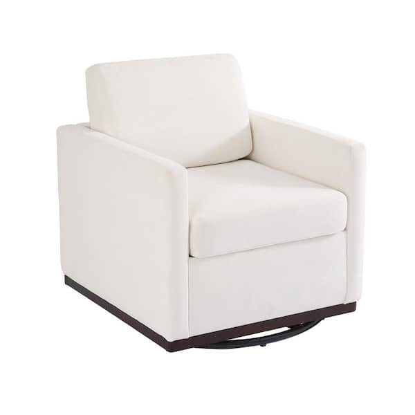 Modern Beige Chenille Upholstered Swivel Accent Arm Chair With Metal Base(Set of 1)