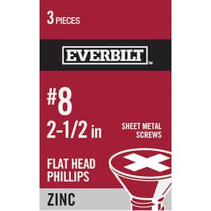 #8 x 2-1/2 in. Zinc Plated Phillips Flat Head Sheet Metal Screw (3-Pack)