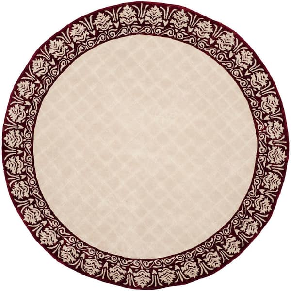 Total Performance 6 ft. x 6 ft. Round Ivory/Maroon Diamond Border Area Rug