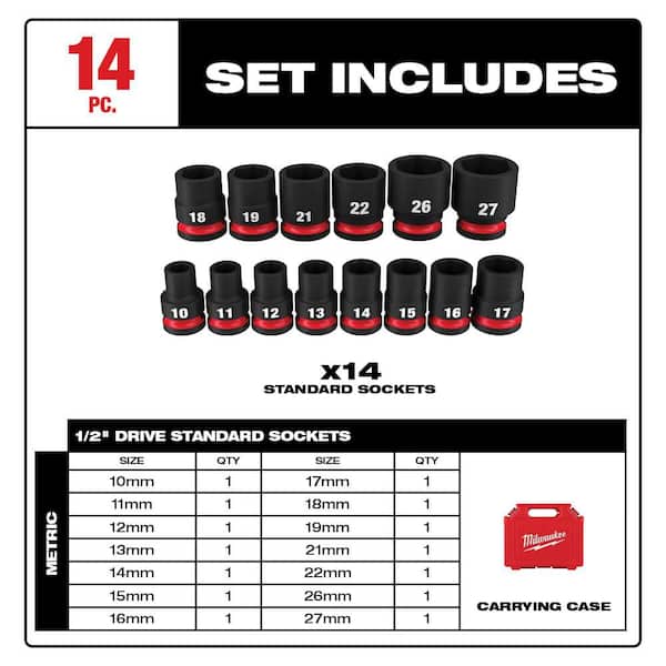 Milwaukee - SHOCKWAVE 1/2 in. Drive Metric 6 Point Impact Socket Set (14-Piece)