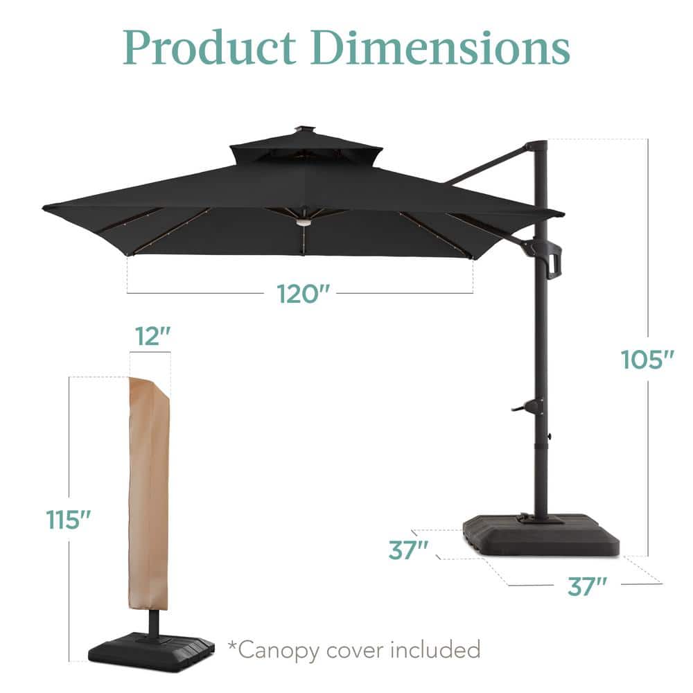 Gray 10ft 2-Tier Square Cantilever Patio Umbrella with Solar LED Lights