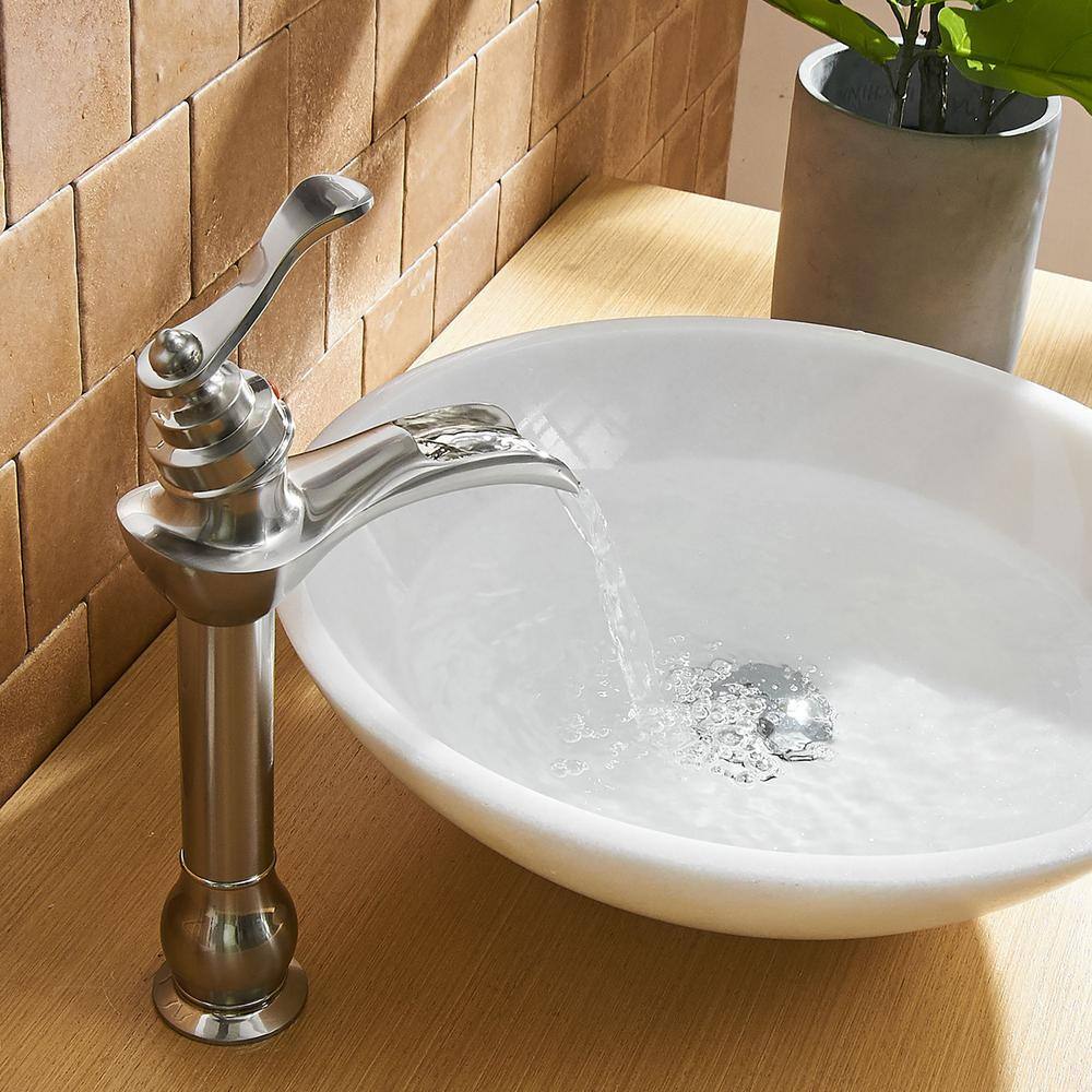 Brushed Nickel High Arc Single Handle Bathroom Faucet