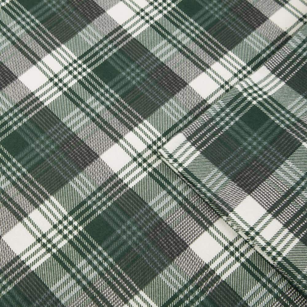 Green Plaid Queen Cotton Flannel Sheet Set