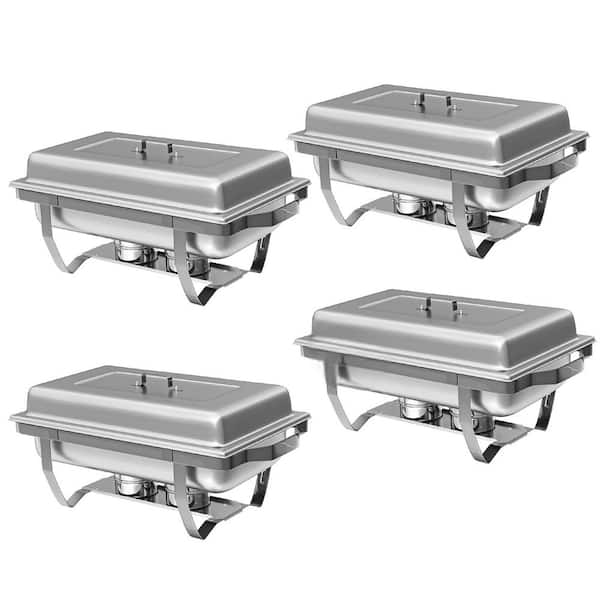 Anqtovp 8 qt. Silver Stainless Steel Chafing Dish Buffet Set with Foldable Frame Water Pan Lidfuel Holder 4-Pack Catering Warmer