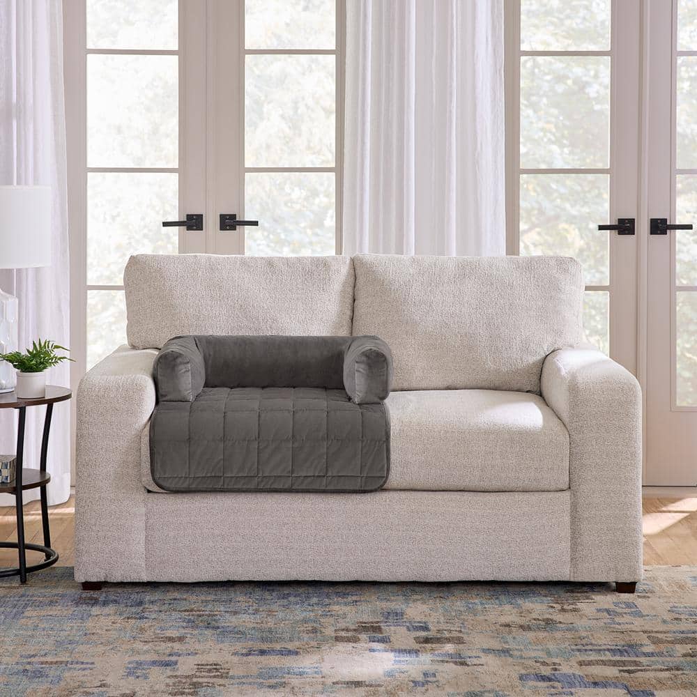 Dark Gray Quilted Polyester Pet Sofa Protector