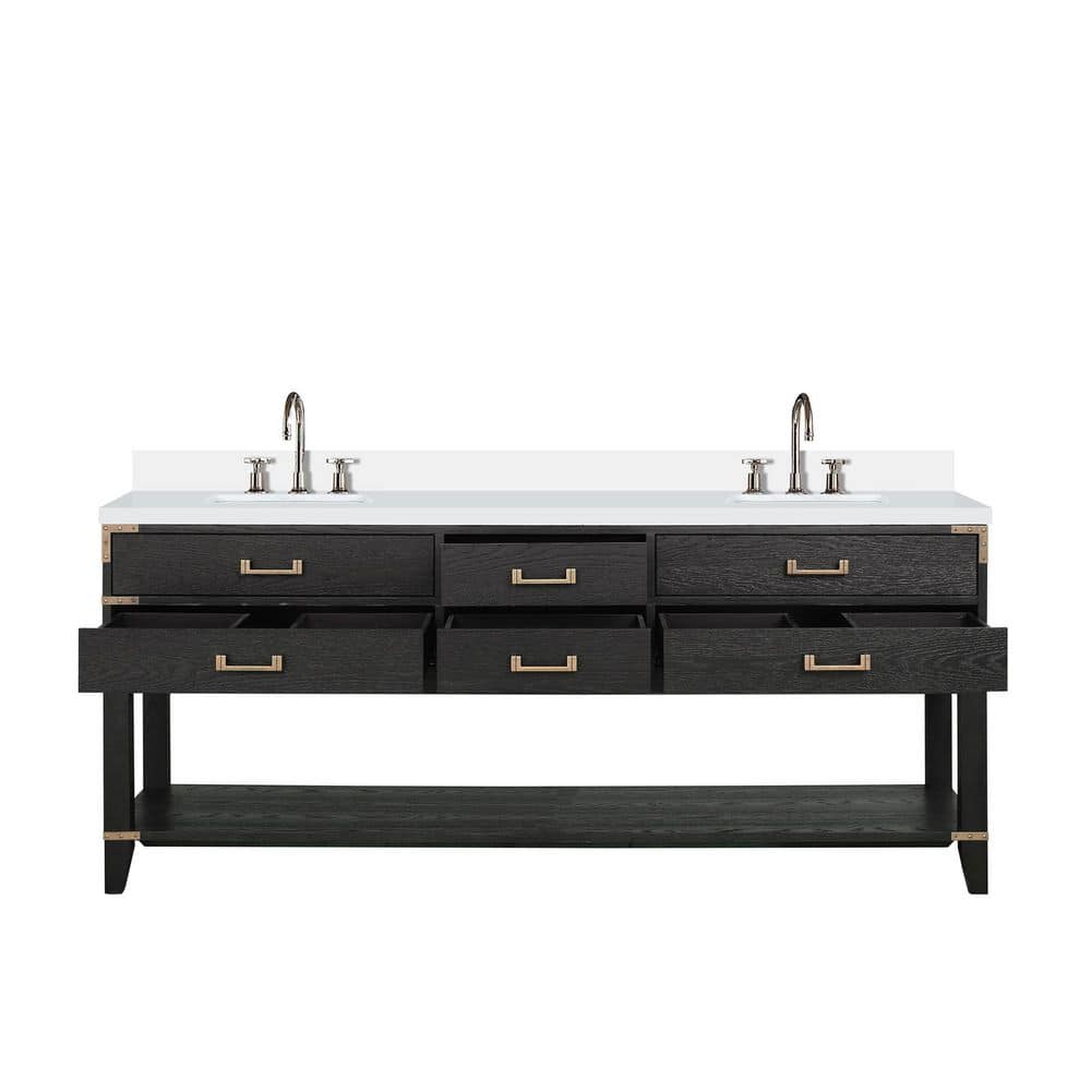 Irvington 80 in. W x 22 in. D Black Oak Double Bath Vanity with Cultured Marble Top, and Faucet Set price history on PriceWatchPro