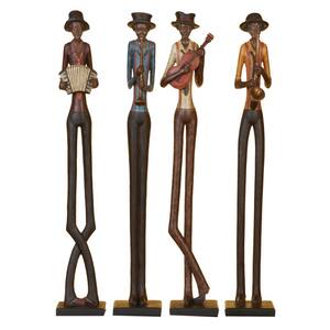Brown Polystone Tall Long Legged Jazz Band Musician Sculpture with Black Base Stand (Set of 4)