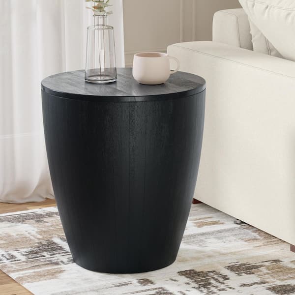 Elmbrook 21 in. Wide Round Solid Mango Wood End Table in Black, Assembled
