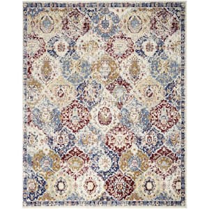 6' X 9' Navy Blue Damask Power Loom Distressed Area Rug